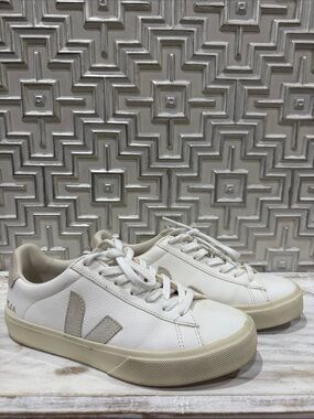 Veja White Leather Low-Top Sneakers with Cream Accents